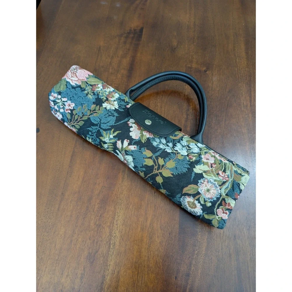 Signare Woven Tapestry Folding Reusable Shopping Bag Peony Flower Design Artsy
